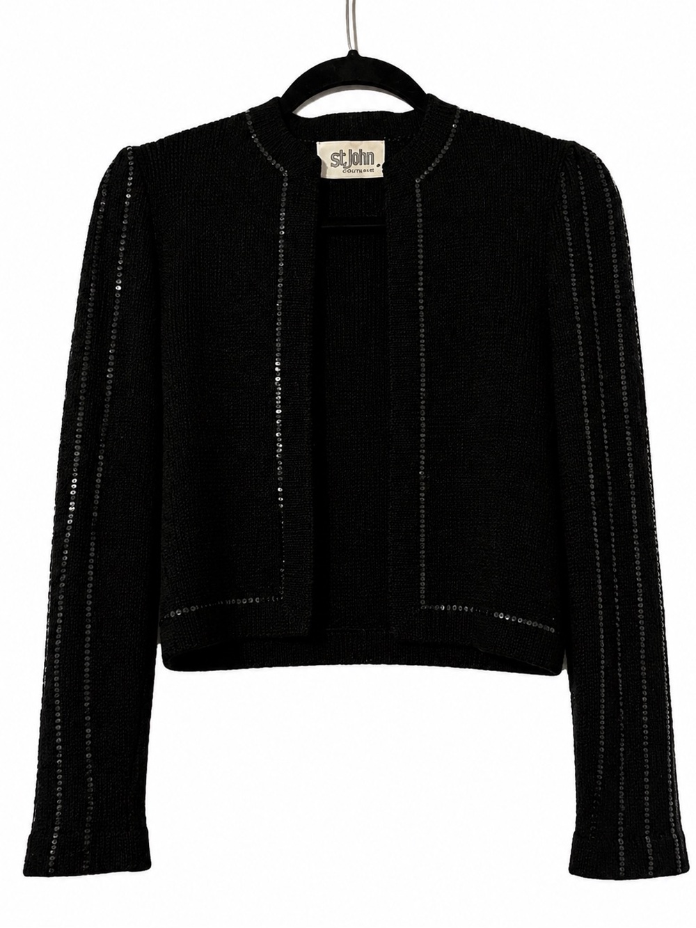 St. John Black Sequin Open-Front Knit Jacket